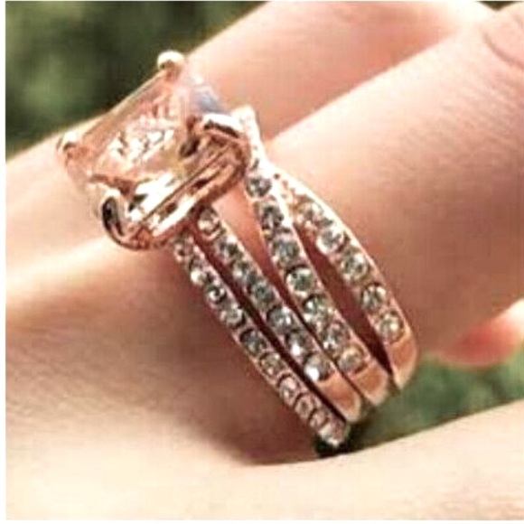 New Gorgeous 14k Gold Over Sterling Silver 3cts Champagne Diamond Ring Set - Picture 7 of 10